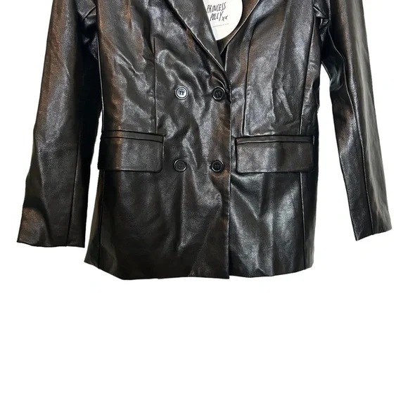 Princess Polly Ellen Faux Leather Fully Lined Black Blazer Sz. XS/S NWT - Picture 7 of 16